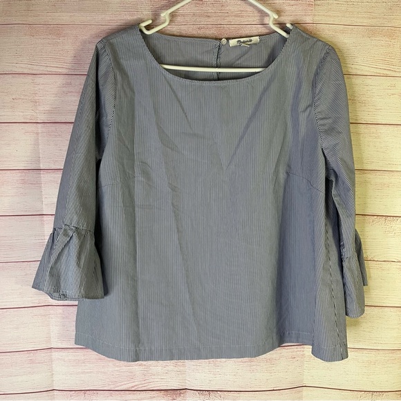 Madewell Blue White Stripe Blouse Size Large - Picture 1 of 5